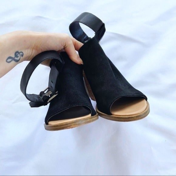 Marc Fisher Black Real Leather Open Toe One Strap Heels 8.5 - Picture 7 of 12